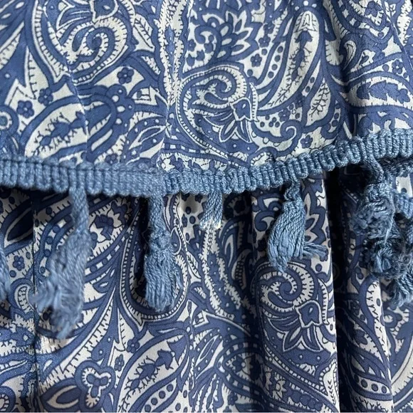 Earthbound blue paisley floral tassel spaghetti strap maxi dress small - Picture 5 of 7